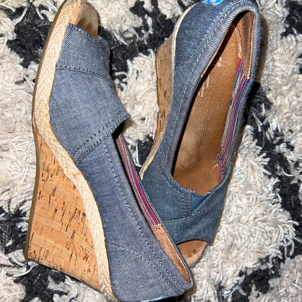 Denim colored Tom wedges size 6.5